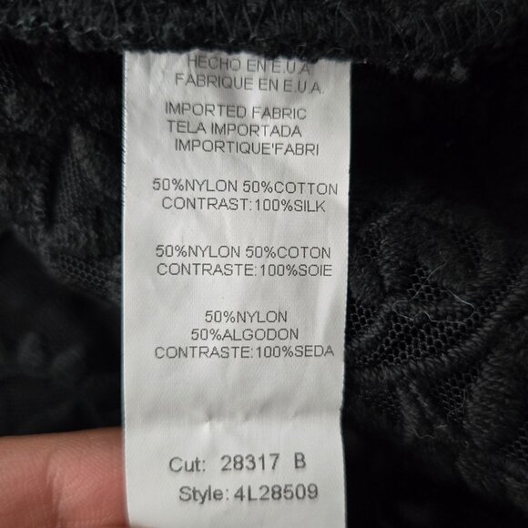Karen Kane Blouse M Black Sheer Mesh Lace Embroidered Floral Whimsygoth Silk Top - Picture 12 of 13